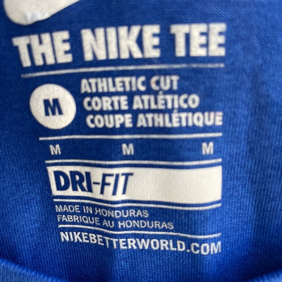 NIKE DRI-FIT V-Neck Long Sleeve Shirt ATHLETIC CUT Medium Blue - Picture 3 of 3